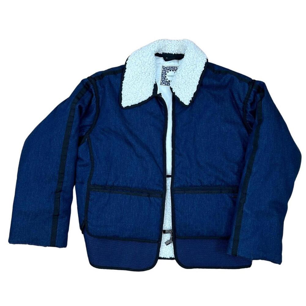 Scotch & Soda Teddy Fleece Sherpa Denim Double Zipper Crop Bomber Jacket Sz S